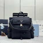 {Style No: UTY3BJ65} PRADA 25S EXPLORE BACKPACK 39 IN BLACK RE-NYLON AND CALFSKIN
