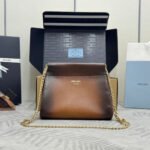 {Style No: I4BGXB9A} PRADA 25S ENCHAINE MINI BAG 22 IN COGNAC CALFSKIN GOLD HARDWRE