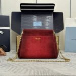 {Style No: 4GGC7R2K} PRADA 25S ENCHAINE MINI BAG 22 IN RUBY RED SUEDE GOLD HARDWRE