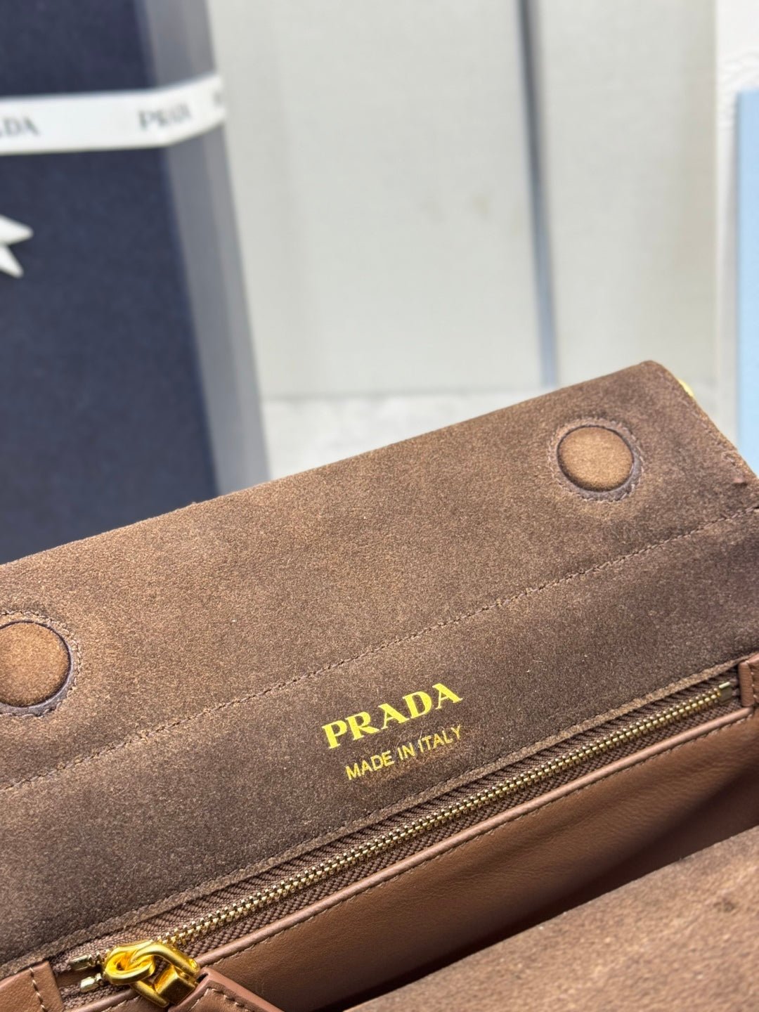 {Style No: 4LCIYVLC} PRADA 25S ENCHAINE MINI BAG 22 IN CARAMEL BROWN SUEDE GOLD HARDWRE - Image 9