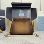 {Style No: 4LCIYVLC} PRADA 25S ENCHAINE MINI BAG 22 IN CARAMEL BROWN SUEDE GOLD HARDWRE