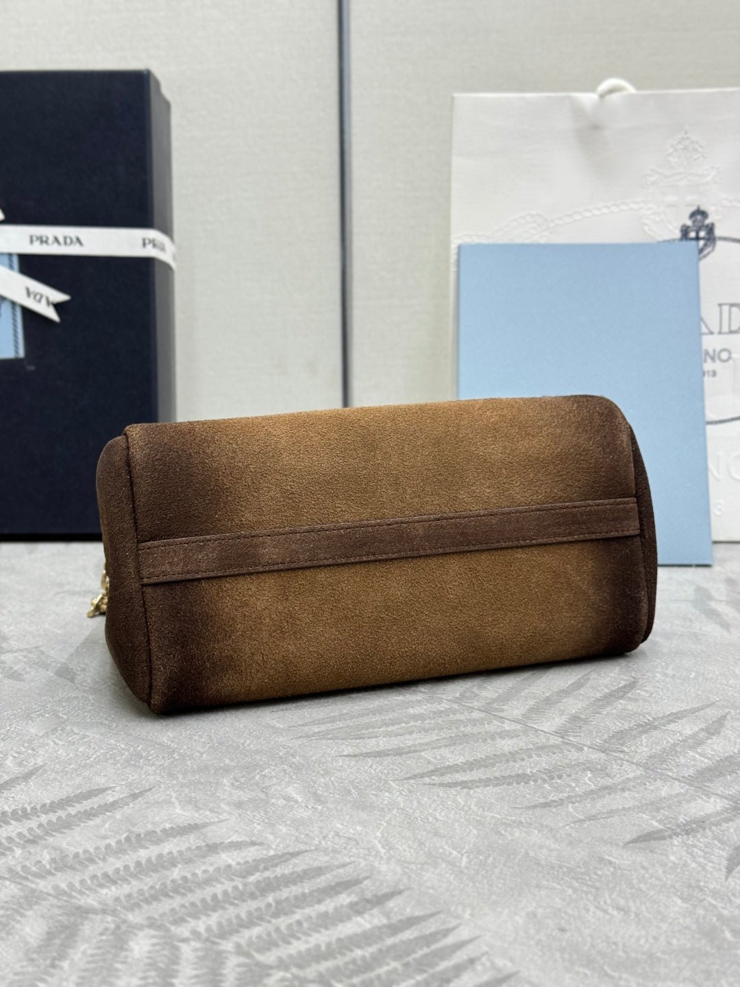 {Style No: 4LCIYVLC} PRADA 25S ENCHAINE MINI BAG 22 IN CARAMEL BROWN SUEDE GOLD HARDWRE - Image 8