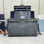 {Style No: QLGHL7SN} PRADA 25S BONNIE LARGE HANDBAG 38 IN DARK GRAY SUEDE GOLD HARDWRE