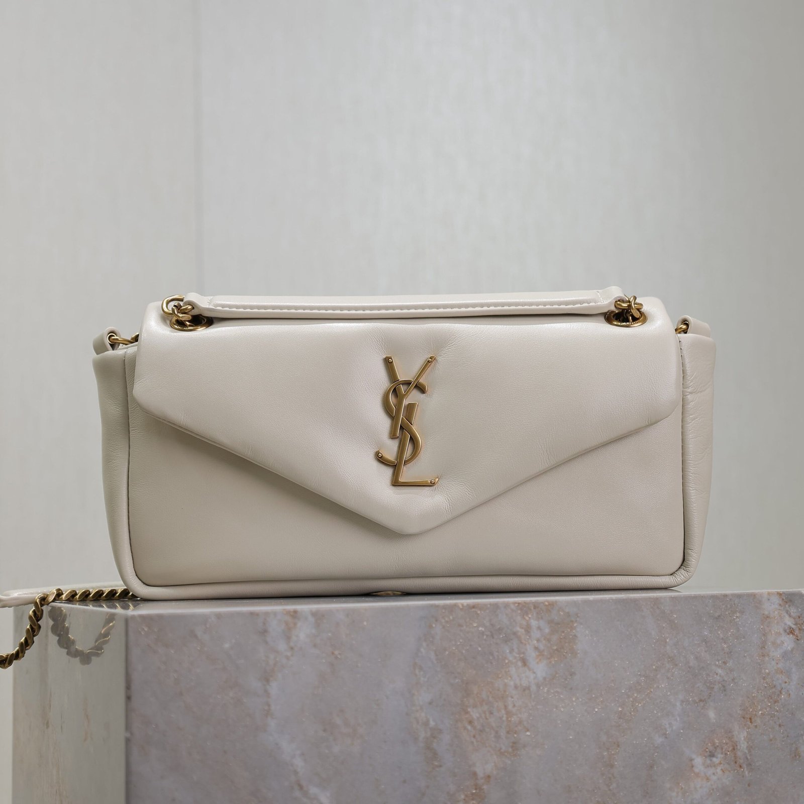 {Style No: S44TJDWD} YSL 25S CALYPSO HANDBAG 26 IN IVORY LAMBSKIN GOLD HARDWARE