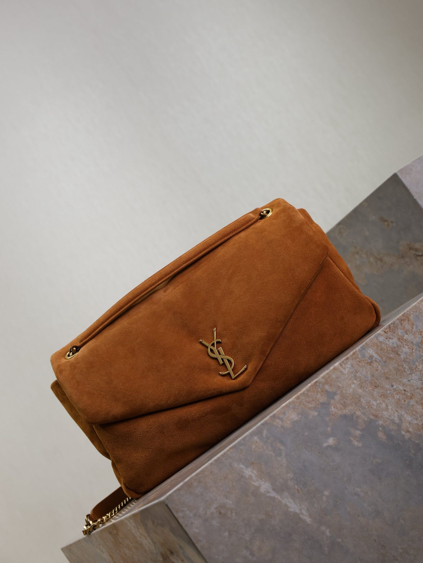 {Style No: 9IJHR85Y} YSL 25S CALYPSO GM 38 IN DARK CARAMEL SUEDE GOLD HARDWRE - Image 7