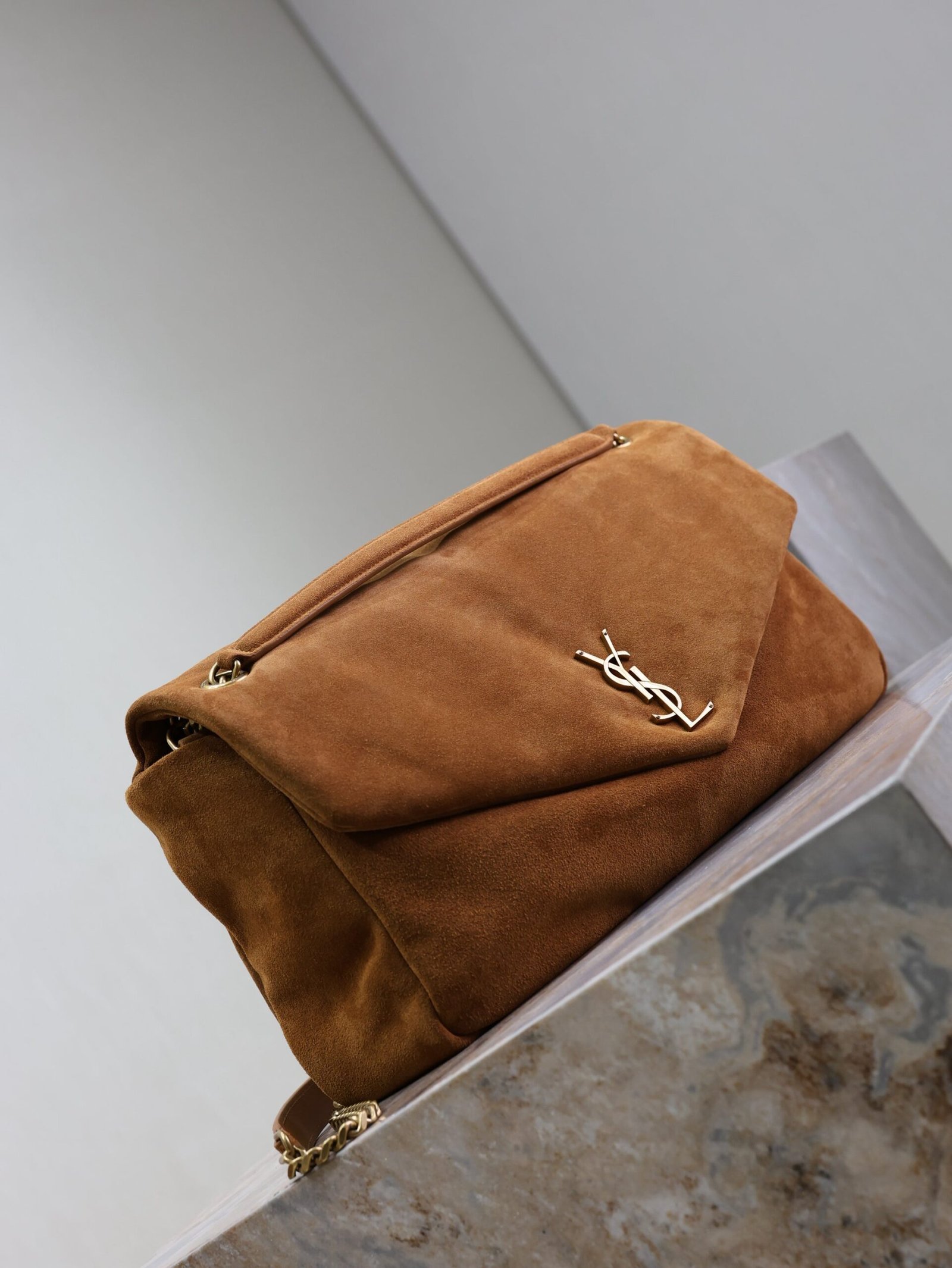 {Style No: RM8LC4MP} YSL 25S CALYPSO GM 38 IN DARK CARAMEL SUEDE GOLD HARDWARE - Image 6