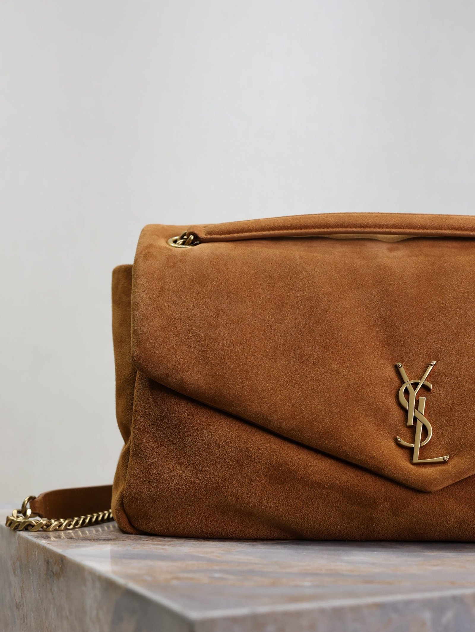 {Style No: 9IJHR85Y} YSL 25S CALYPSO GM 38 IN DARK CARAMEL SUEDE GOLD HARDWRE - Image 4