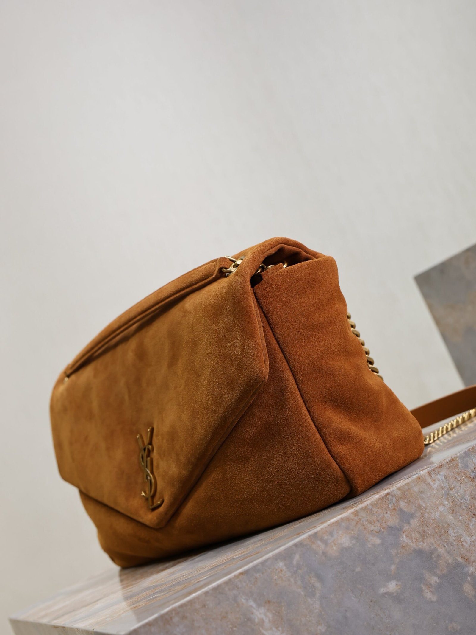 {Style No: 9IJHR85Y} YSL 25S CALYPSO GM 38 IN DARK CARAMEL SUEDE GOLD HARDWRE - Image 8