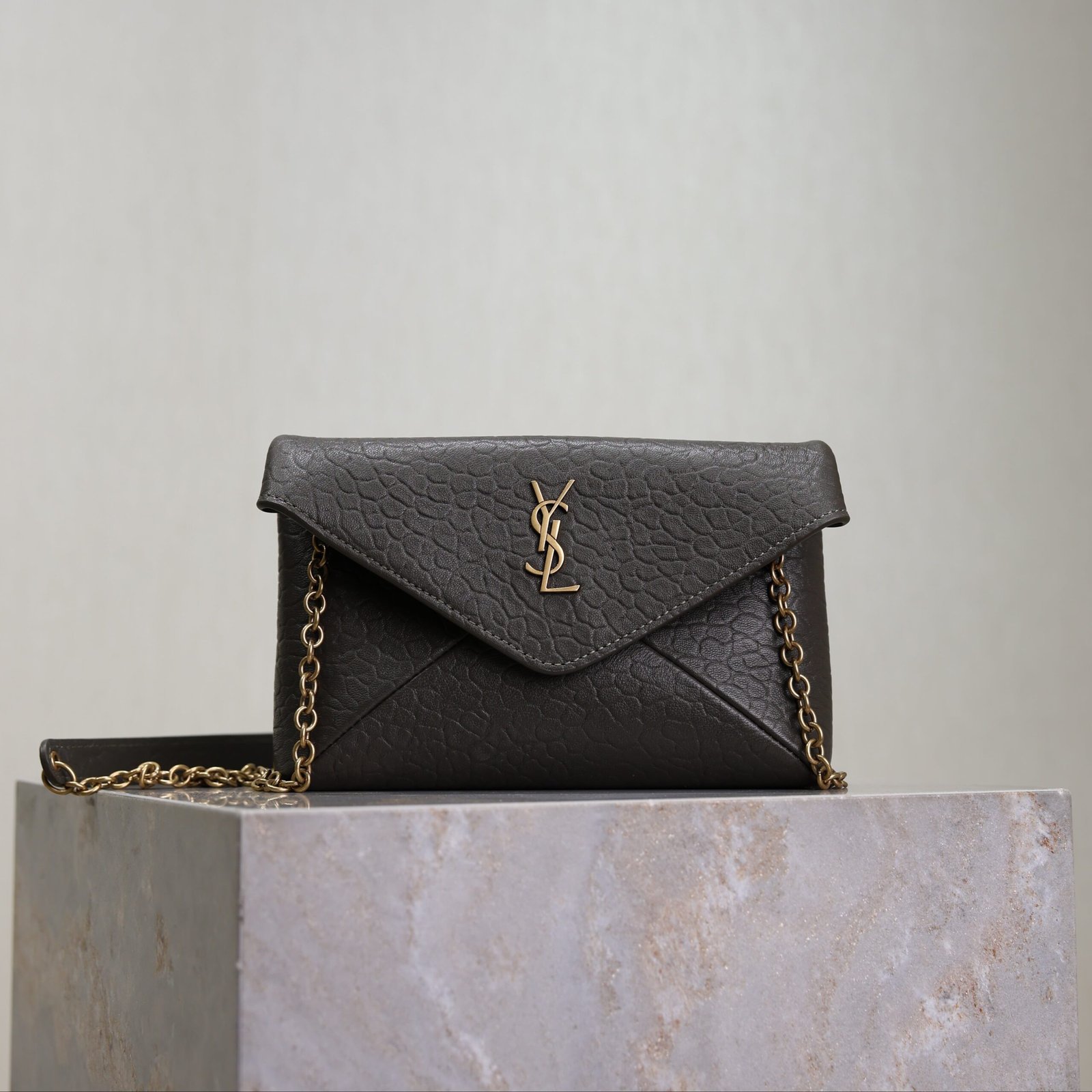 {Style No: EH8L24W6} YSL 25S CALYPSO MINI 19 IN CHARCOAL GRAY LAMBSKIN GOLD HARDWRE