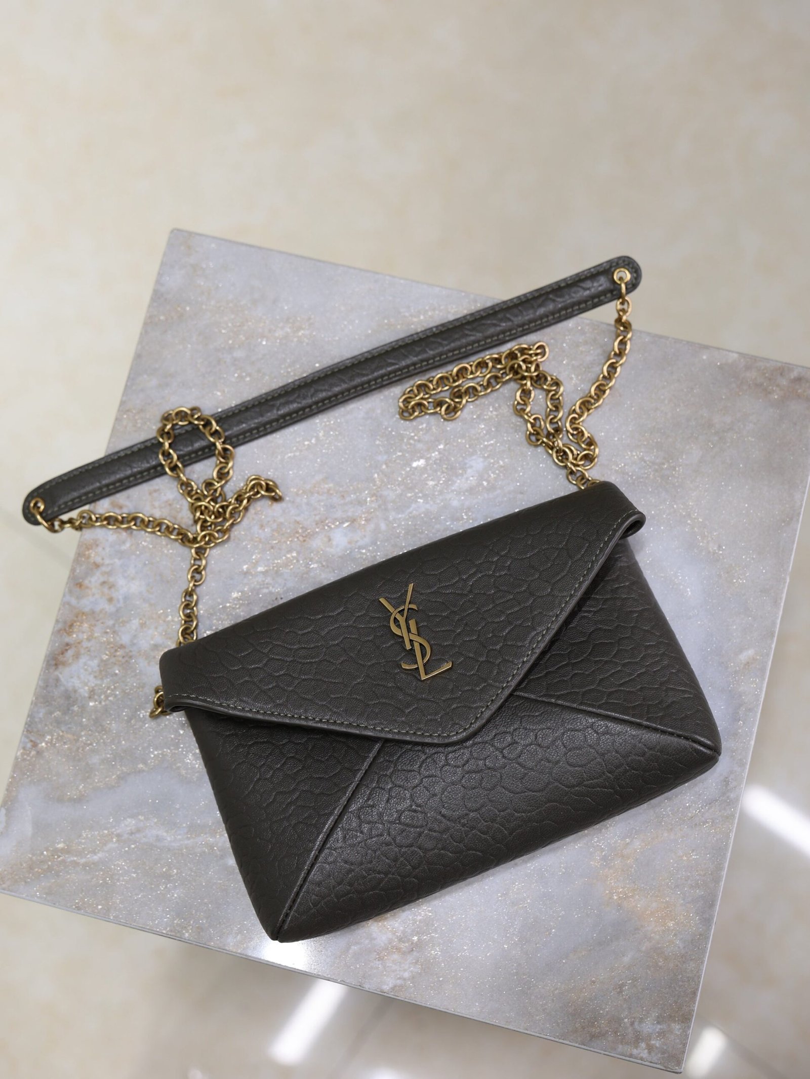 {Style No: EH8L24W6} YSL 25S CALYPSO MINI 19 IN CHARCOAL GRAY LAMBSKIN GOLD HARDWRE - Image 6