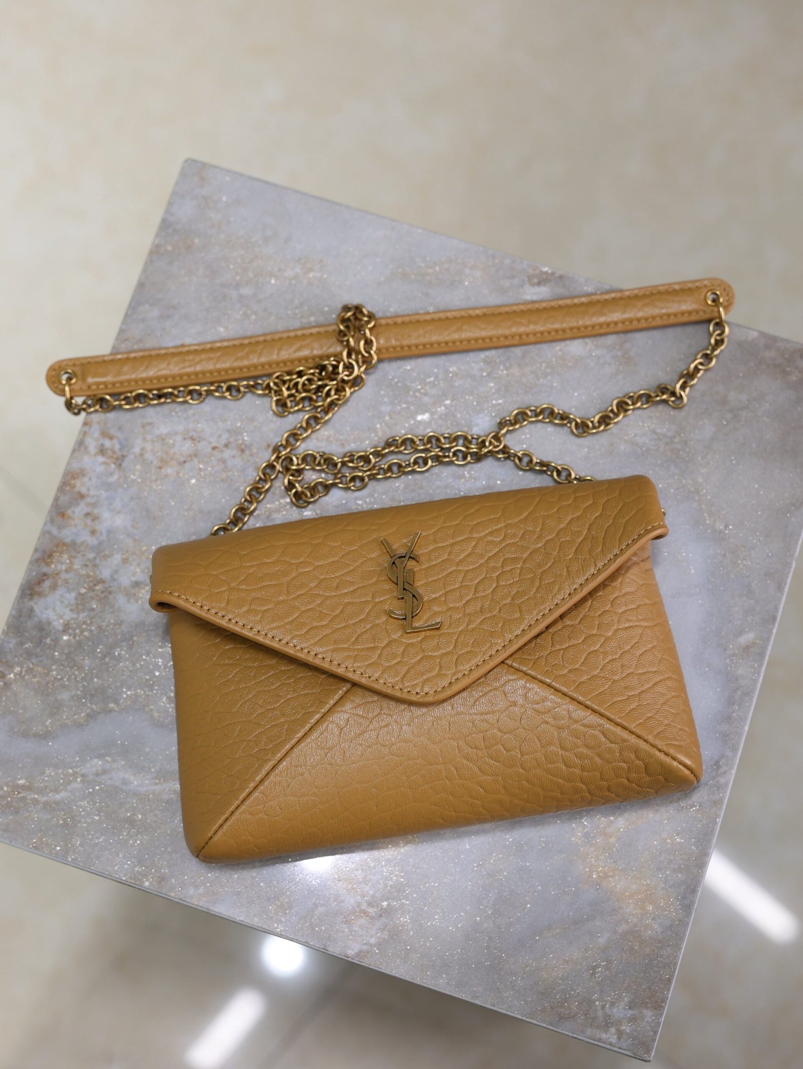 {Style No: GQKBBGPT} YSL 25S CALYPSO MINI 19 IN CARAMEL LAMBSKIN GOLD HARDWARE - Image 6