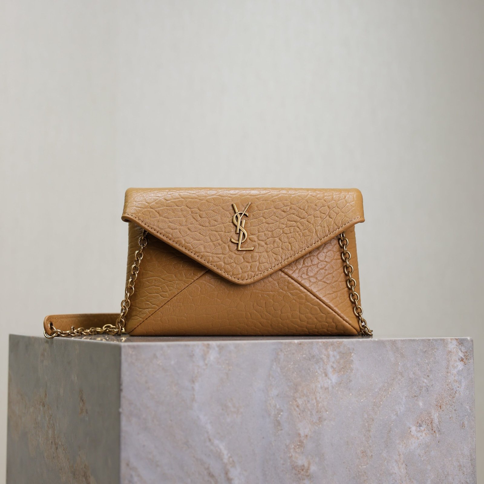 {Style No: GQKBBGPT} YSL 25S CALYPSO MINI 19 IN CARAMEL LAMBSKIN GOLD HARDWARE
