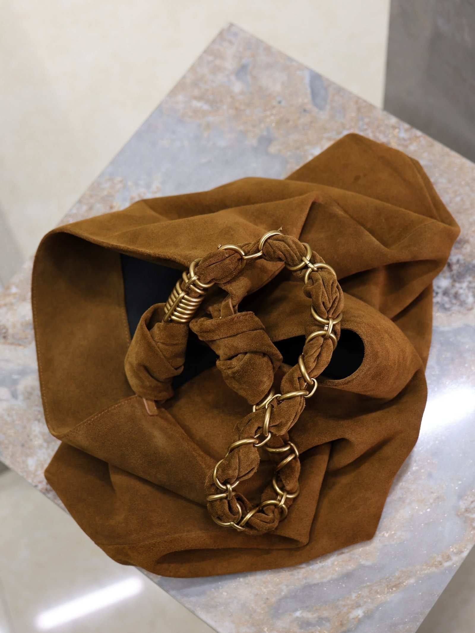 {Style No: WIO6BG7Z} YSL 25S AMALIA 50 IN DARK CARAMEL SUEDE GOLD HARDWARE - Image 6