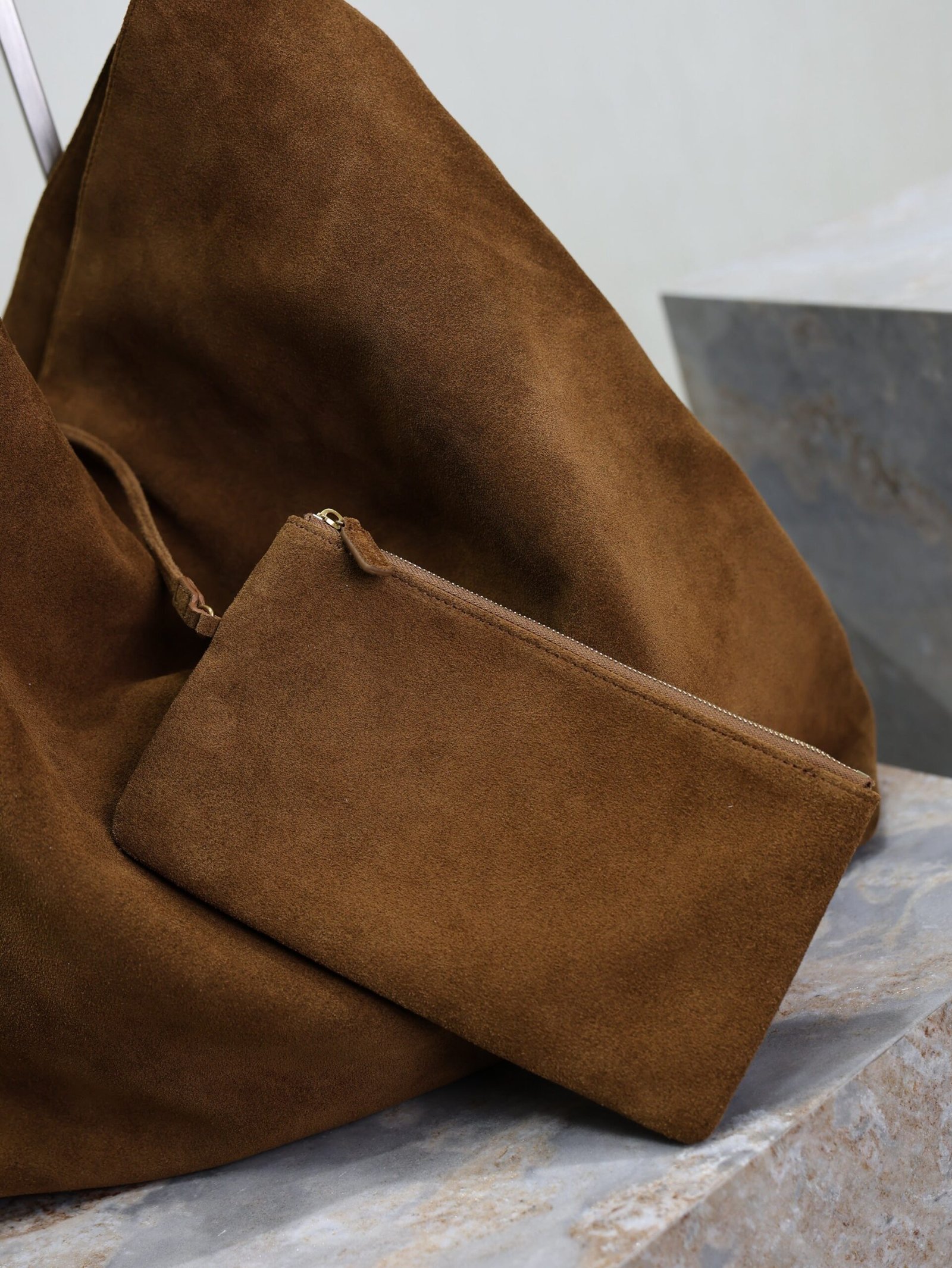 {Style No: WIO6BG7Z} YSL 25S AMALIA 50 IN DARK CARAMEL SUEDE GOLD HARDWARE - Image 9