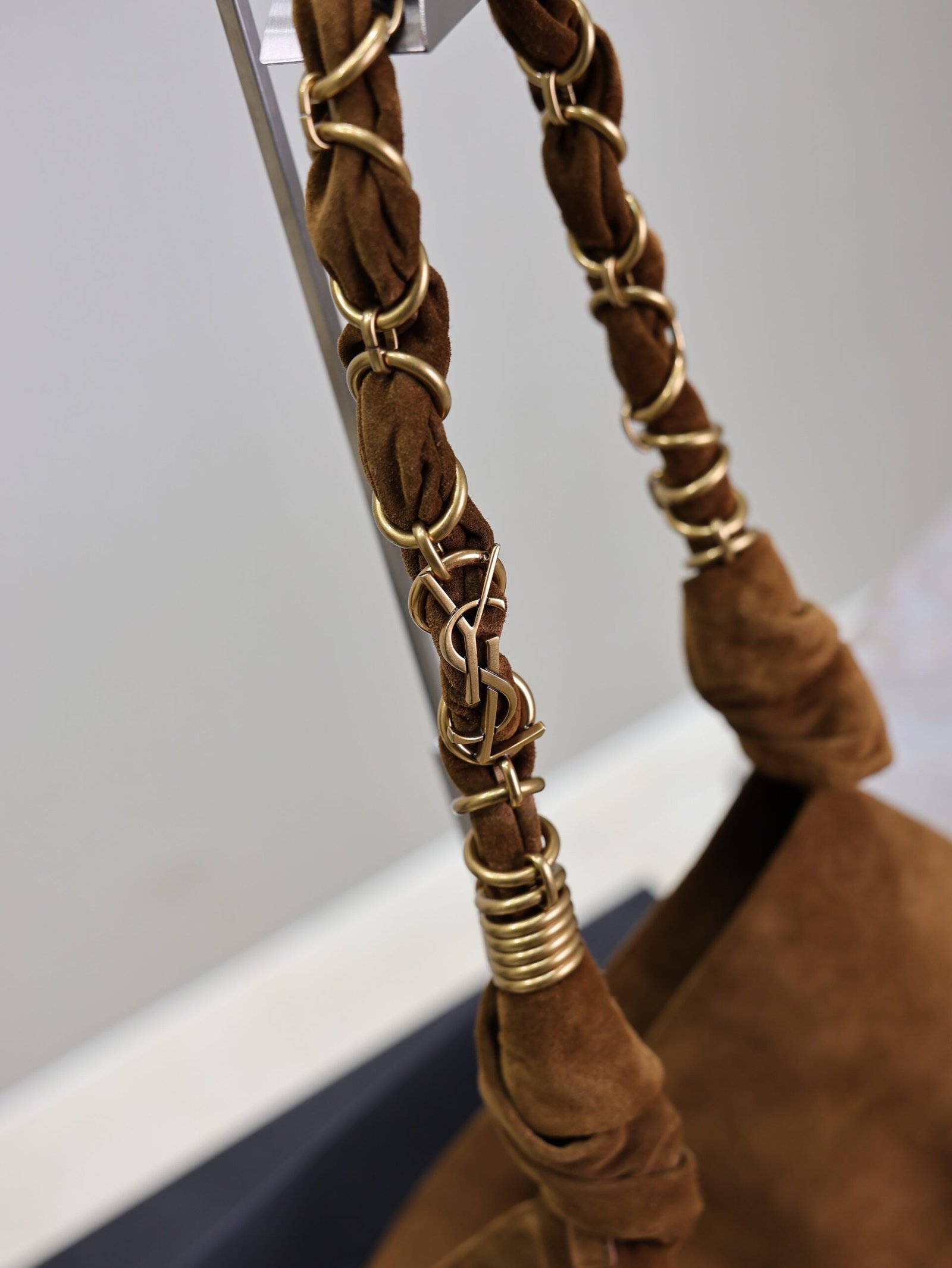 {Style No: WIO6BG7Z} YSL 25S AMALIA 50 IN DARK CARAMEL SUEDE GOLD HARDWARE - Image 4