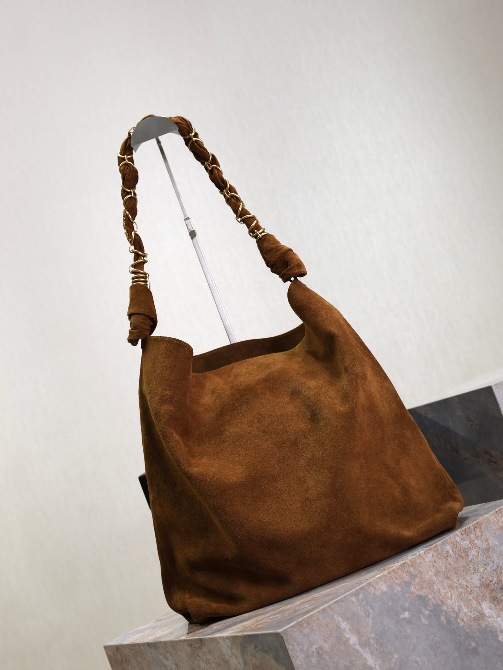 {Style No: WIO6BG7Z} YSL 25S AMALIA 50 IN DARK CARAMEL SUEDE GOLD HARDWARE - Image 2