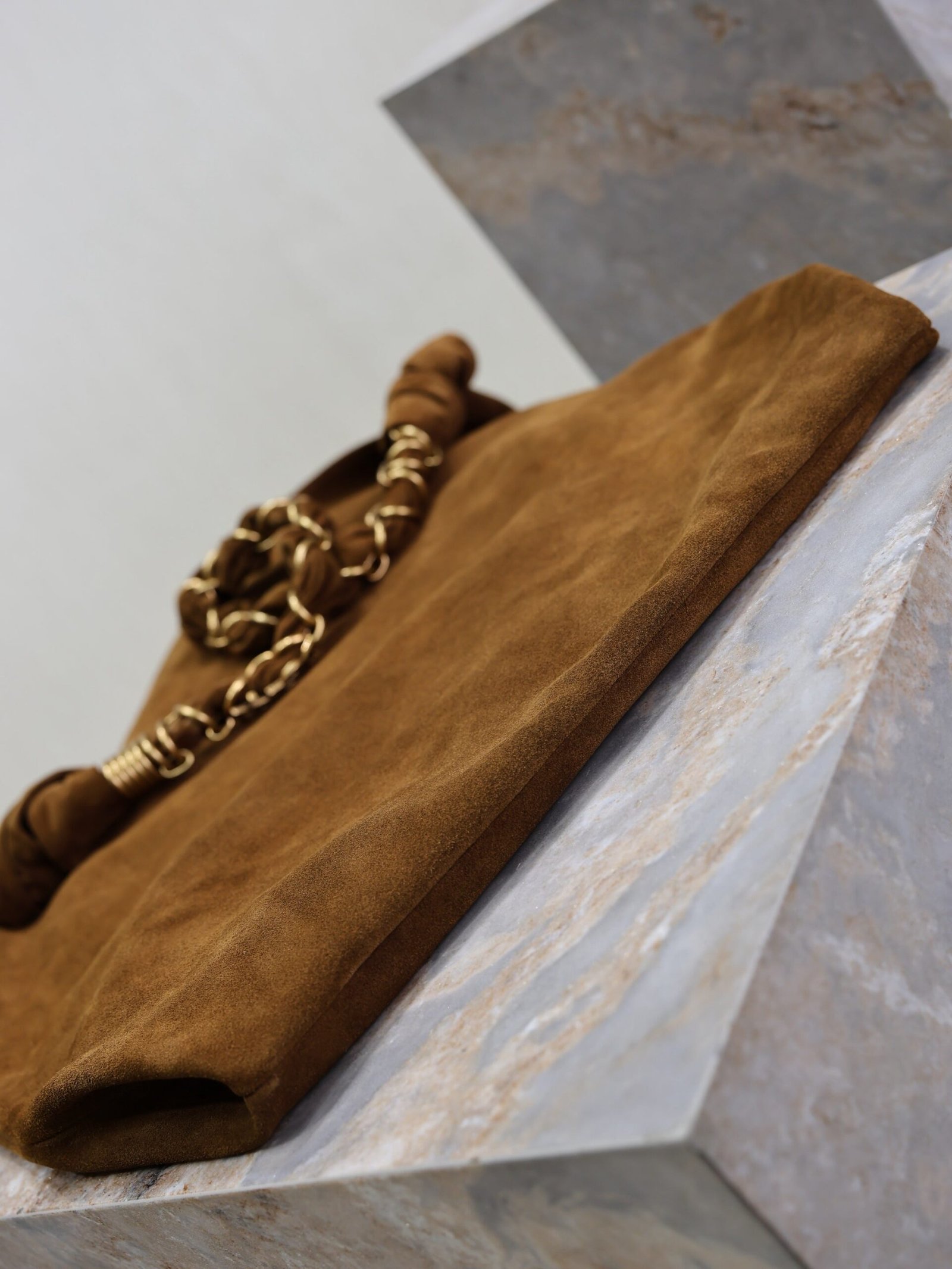 {Style No: WIO6BG7Z} YSL 25S AMALIA 50 IN DARK CARAMEL SUEDE GOLD HARDWARE - Image 7
