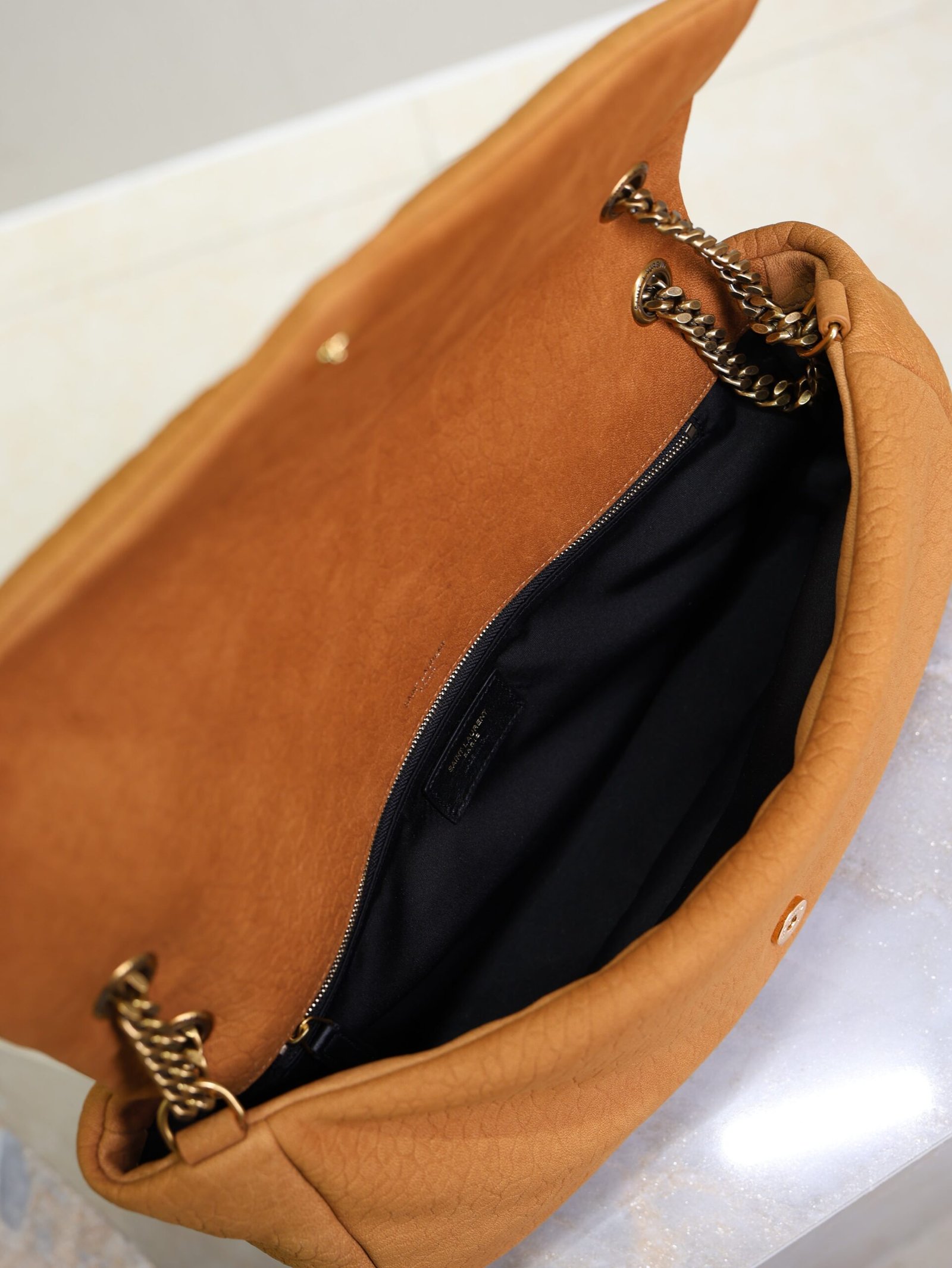 {Style No: QCGFEHLY} YSL 25S CALYPSO GM 38 IN BURNT ORANGE GRAINED CALFSKIN GOLD HARDWARE - Image 5