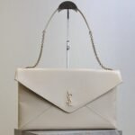 {Style No: 46JLVH8D} YSL 25S CASSANDRE ENVELOPE MESSENGER 35 IN BLANC VINTAGE LAMBSKIN GOLD HARDWARE