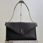 {Style No: 9ICOS8PC} YSL 25S CASSANDRE ENVELOPE MESSENGER 35 IN BLACK LAMBSKIN GOLD HARDWRE