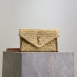 {Style No: FVRHZE1X} YSL 25S CALYPSO BAG 19 IN NATURAL RAFFIA AND CALFSKIN GOLD HARDWARE