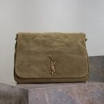 {Style No: ZU4J5PJV} YSL 25S LARGE JAMIE 43 IN MUTED KHAKI SUEDE GOLD HARDWARE
