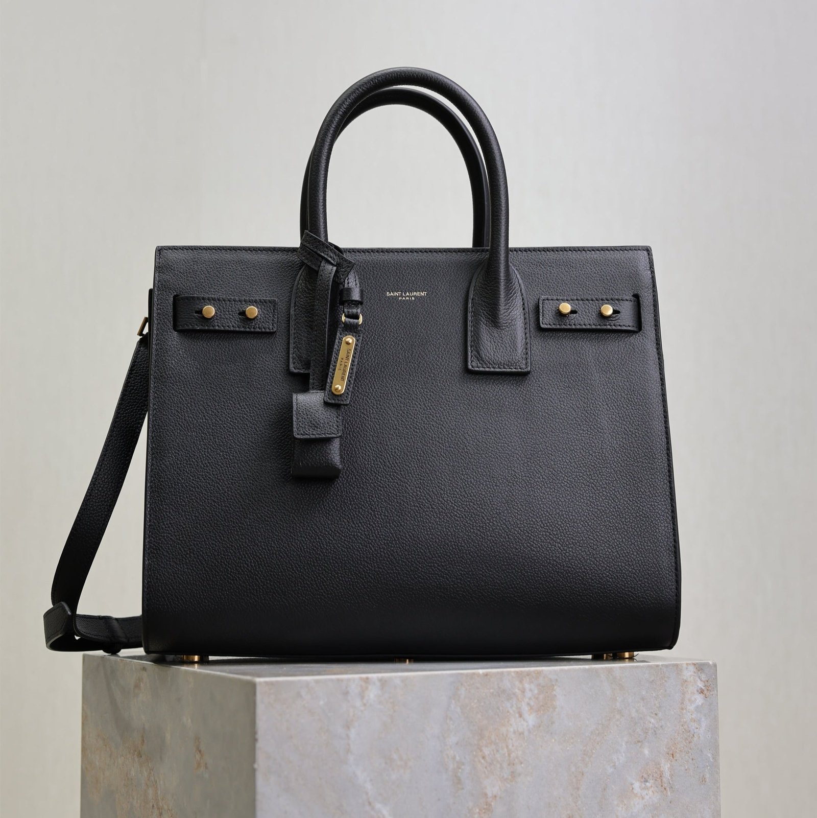 {Style No: CF17BP8N} YSL 25S SAC DE JOUR GM 32 IN BLACK SUPPLE GRAINED CALFSKIN GOLD HARDWARE