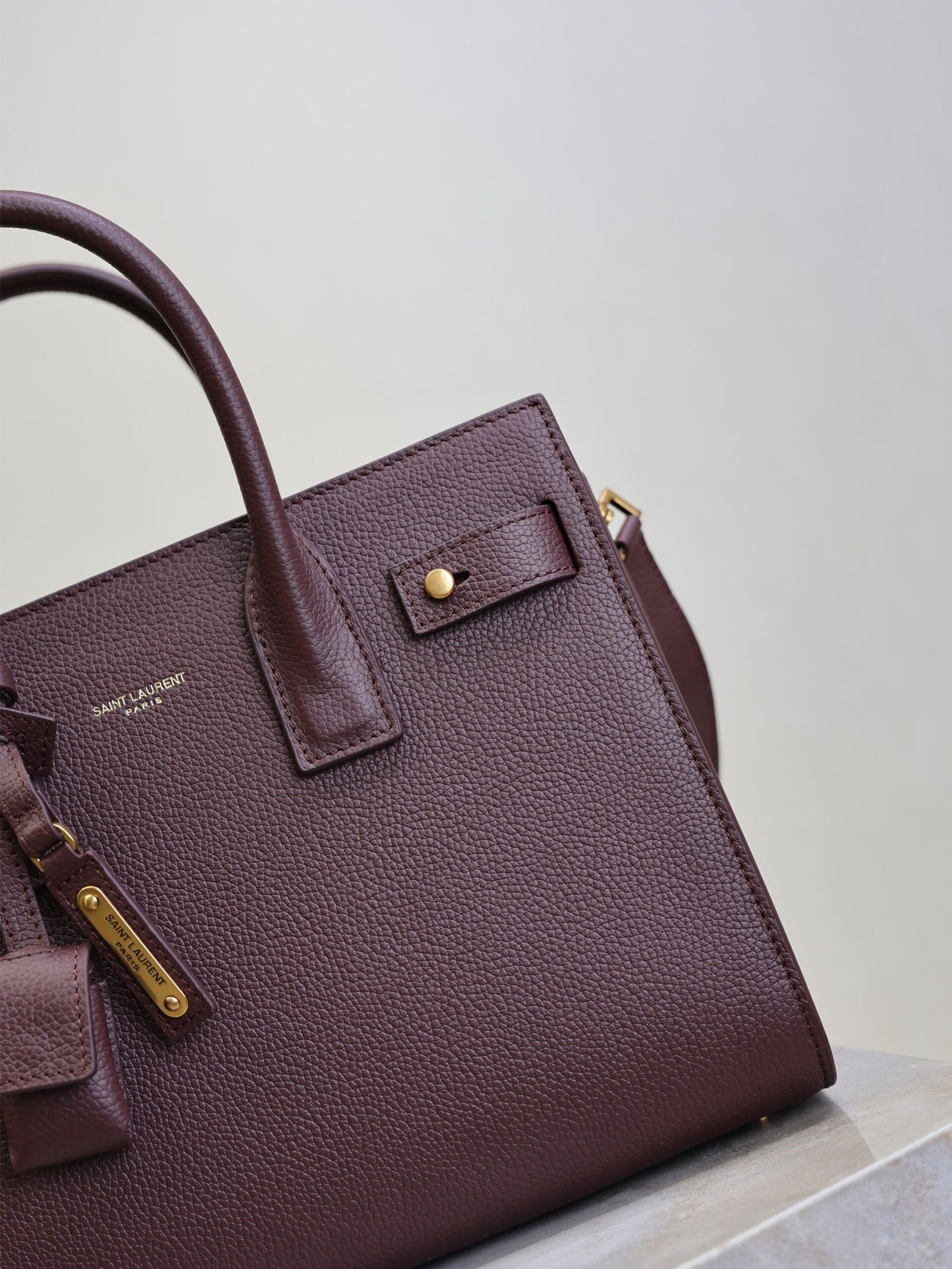 {Style No: SWGU45TW} YSL 25S SAC DE JOUR MM 26 IN ROUGE CABERNET SUPPLE GRAINED CALFSKIN - Image 9