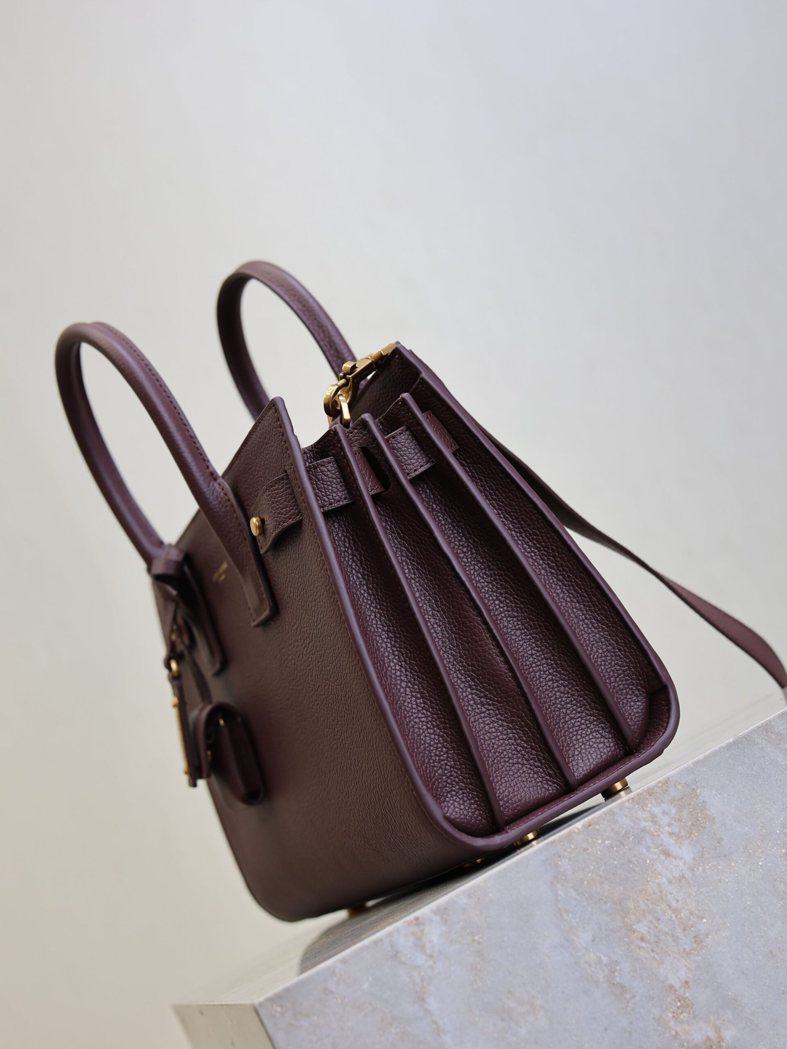 {Style No: SWGU45TW} YSL 25S SAC DE JOUR MM 26 IN ROUGE CABERNET SUPPLE GRAINED CALFSKIN - Image 3
