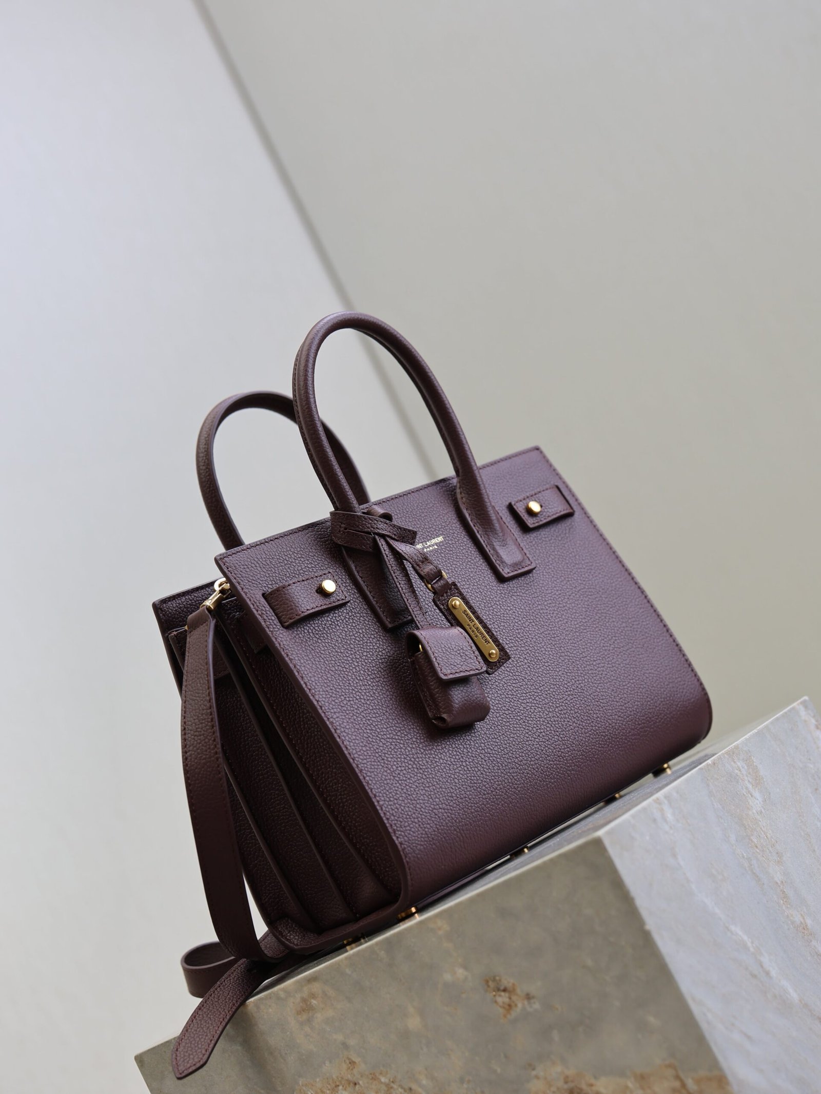 {Style No: SWGU45TW} YSL 25S SAC DE JOUR MM 26 IN ROUGE CABERNET SUPPLE GRAINED CALFSKIN - Image 7
