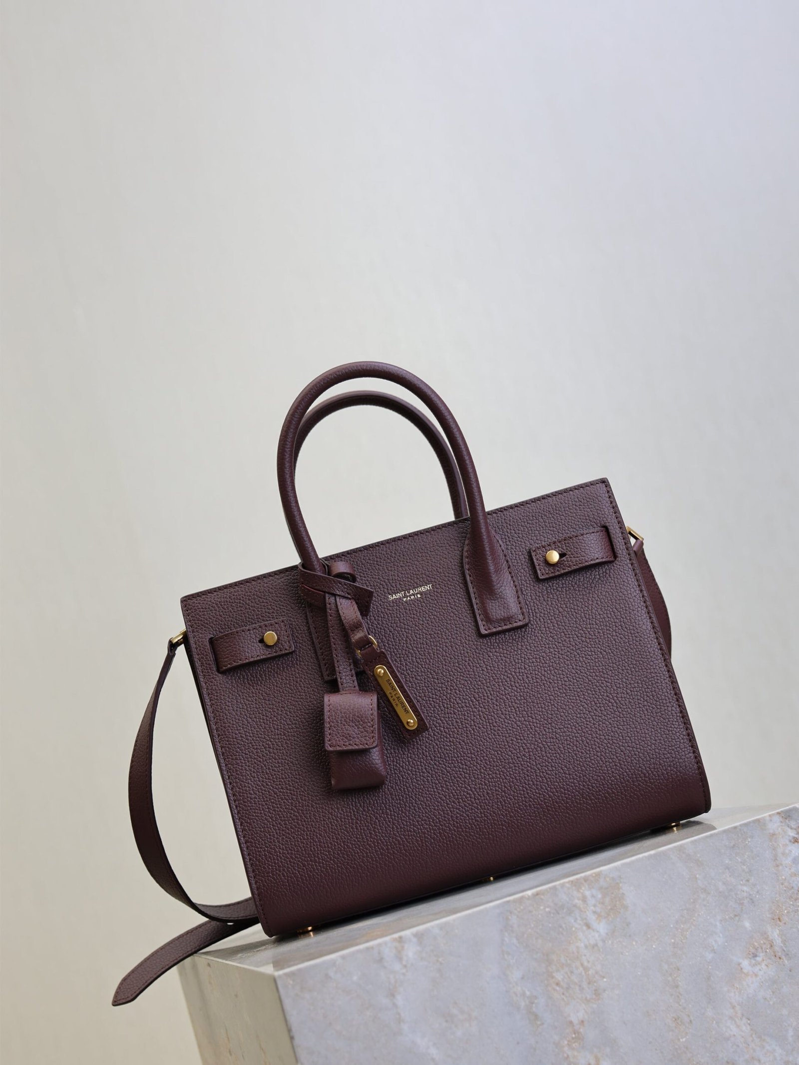 {Style No: SWGU45TW} YSL 25S SAC DE JOUR MM 26 IN ROUGE CABERNET SUPPLE GRAINED CALFSKIN - Image 8