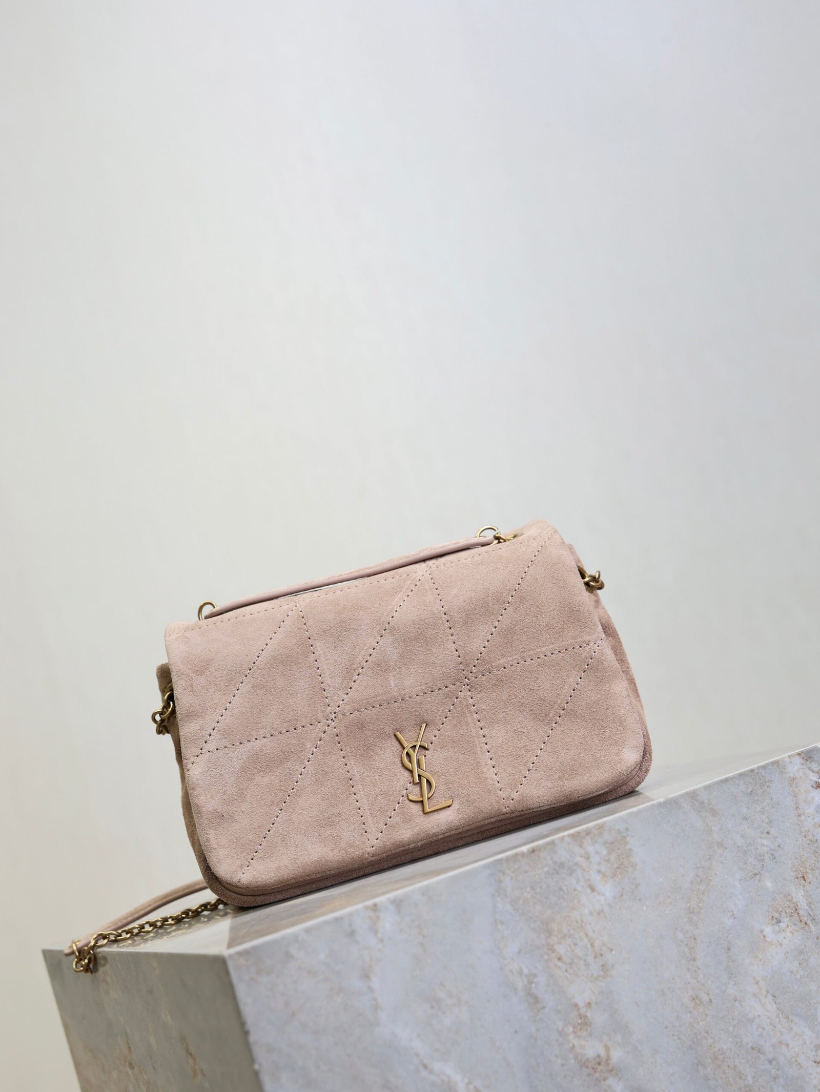 {Style No: 9LH4OT3Y} YSL 25S JAMIE 4.3 MINI 20 IN DUSTY ROSE BEIGE SUEDE GOLD HARDWRE - Image 8