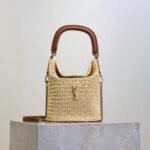 {Style No: A1MBJSXX} YSL 25S GABY BUCKET BAG 19 IN RAFFIA AND CALFSKIN GOLD HARDWARE