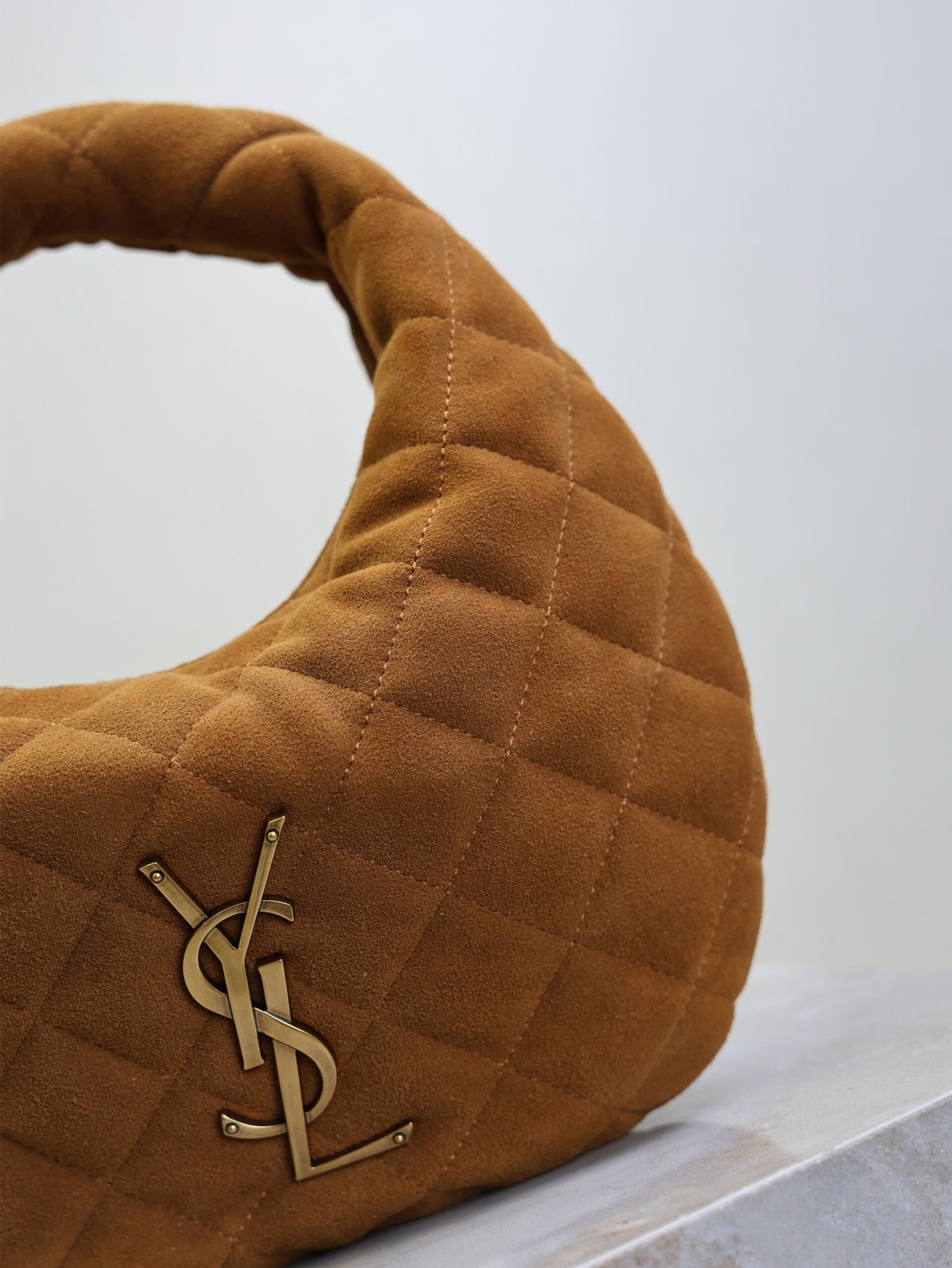 {Style No: U4WTSYTD} YSL 25S ICARINO MINI 17 IN CARAMEL QUILTED SUEDE GOLD HARDWRE - Image 3
