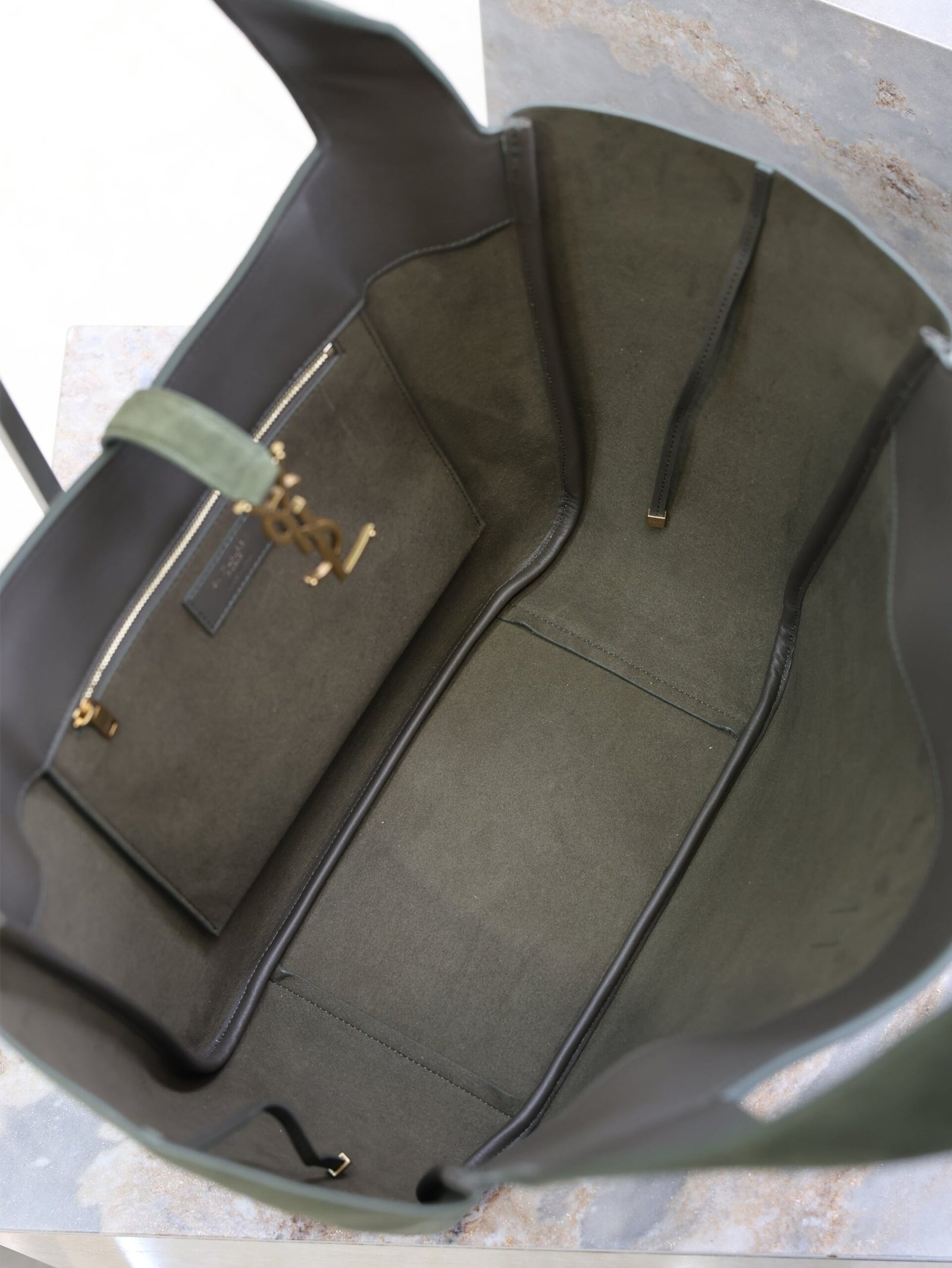 {Style No: M8KR4RY3} YSL 25S LE 5 À 7 BEA 50 IN DARK OLIVE SUEDE GOLD HARDWARE - Image 5