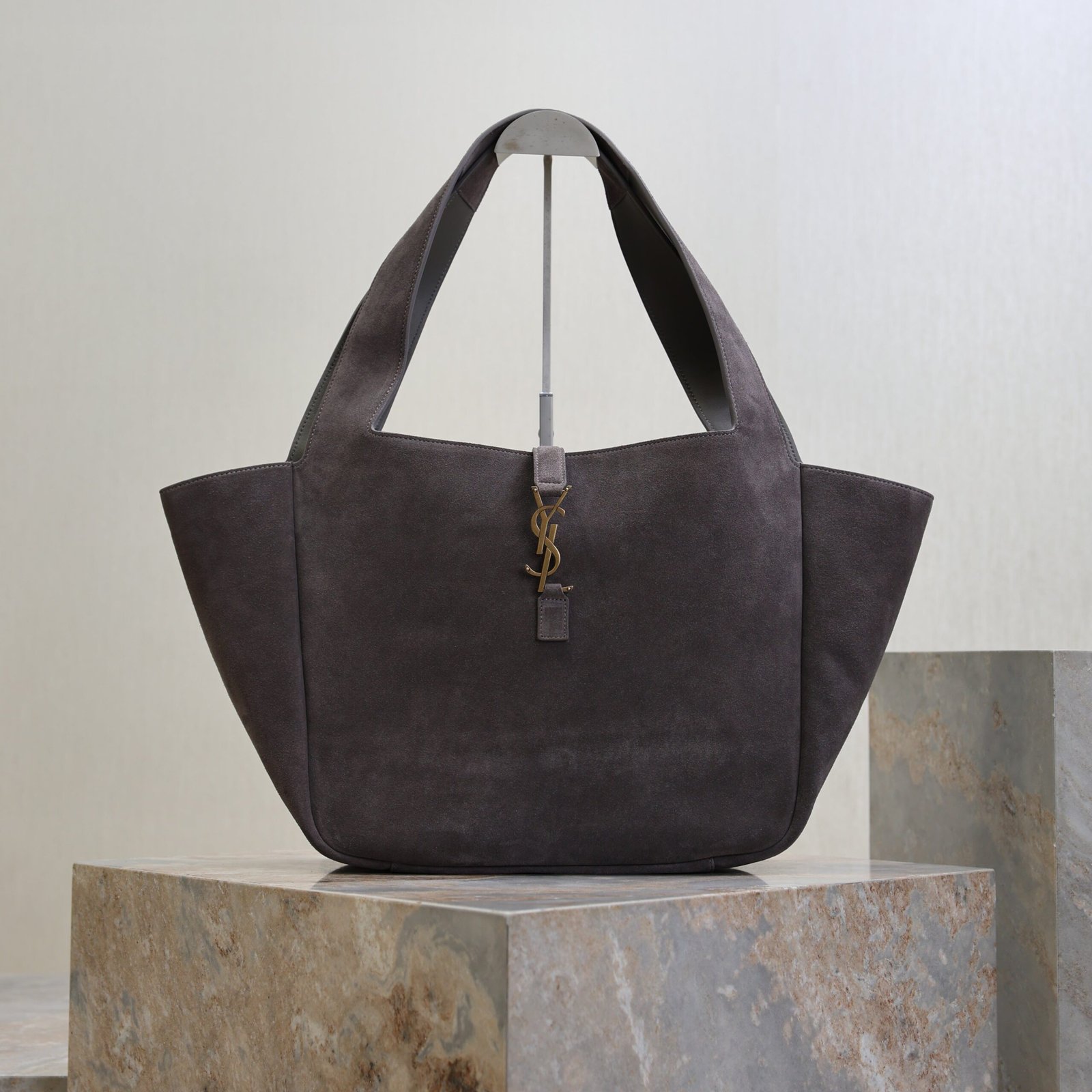 {Style No: 59HC2SMY} YSL 25S LE 5 À 7 BEA 50 IN DARK GRAY SUEDE GOLD HARDWRE