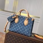 {Style No: BV1OARW5} LV 25S ONTHEGO 28 IN BLUE MONOGRAM DENIM COTTON CALFSKIN LEATHER STRAP