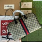 {Style No: 729121LE} OPHIDIA LARGE BOSTON BAG 31 IN BEIGE AND BLUE GG CALFSKIN