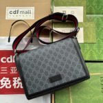 {Style No: QCTJ6PSN} OPHIDIA MEDIUM MESSENGER FLAP BAG 27 IN DARK GREY AND BLACK CALFSKIN