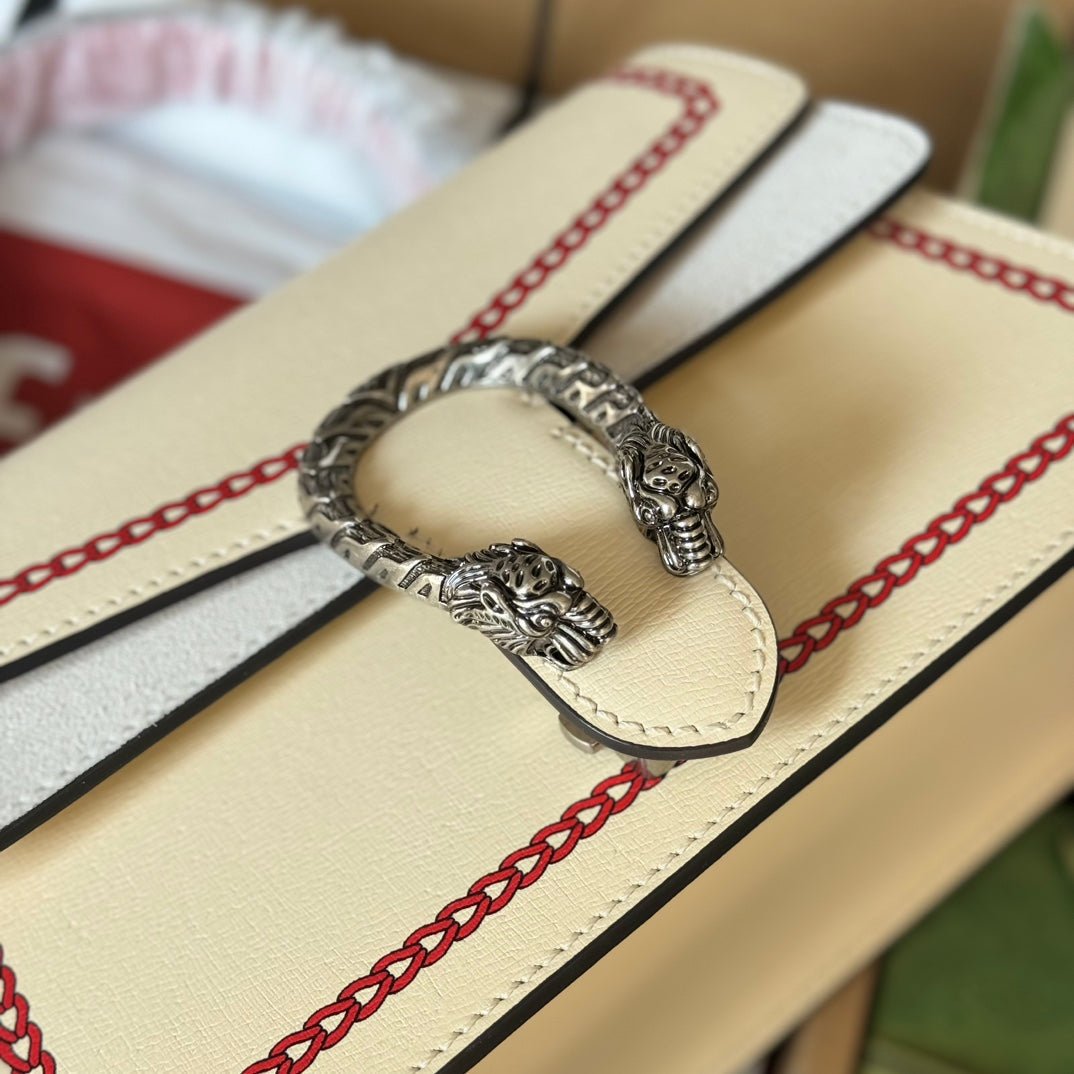 {Style No: LPSFPV9M} DYONYSUS SMALL TOP HANDLE BAG 24 IN BEIGE MIX RED CALFSKIN DRAGON PRINT - Image 9