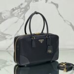 {Style No: OE2O66VO} LARGE TOP HANDLE BAG 35 IN BLACK NYLON AND CALFSKIN TRIM