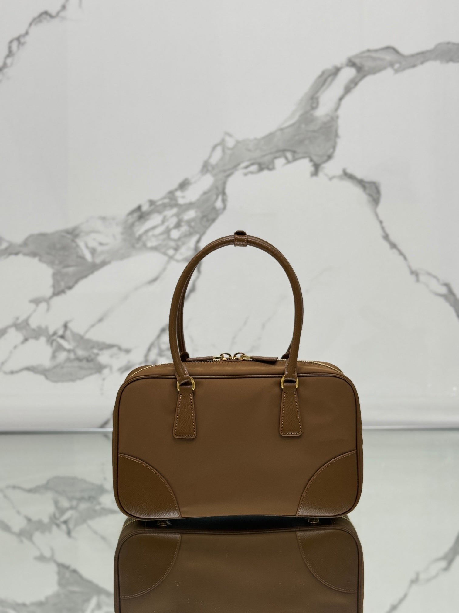{Style No: B947K4ZA} MEDIUM TOP HANDLE BAG 30 IN CHERRY WOOD NYLON AND CALFSKIN TRIM - Image 8