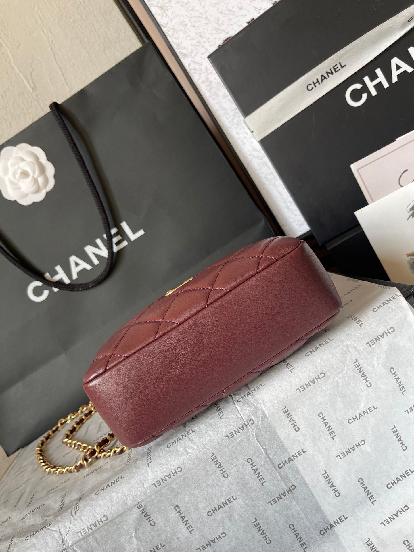 {Style No: UXEWIUG9} CAMERA BAG 18 IN BUCCANEER RED QUILTED LAMBSKIN DOUBLE C GOLD COIN - Image 7