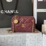 {Style No: UXEWIUG9} CAMERA BAG 18 IN BUCCANEER RED QUILTED LAMBSKIN DOUBLE C GOLD COIN