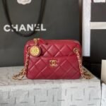 {Style No: 5GZMVTFY} CAMERA BAG 18 IN RED QUILTED LAMBSKIN DOUBLE C GOLD COIN