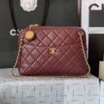 {Style No: 4XMFULOS} CAMERA BAG 24 IN BUCCANEER RED QUILTED LAMBSKIN DOUBLE C GOLD COIN