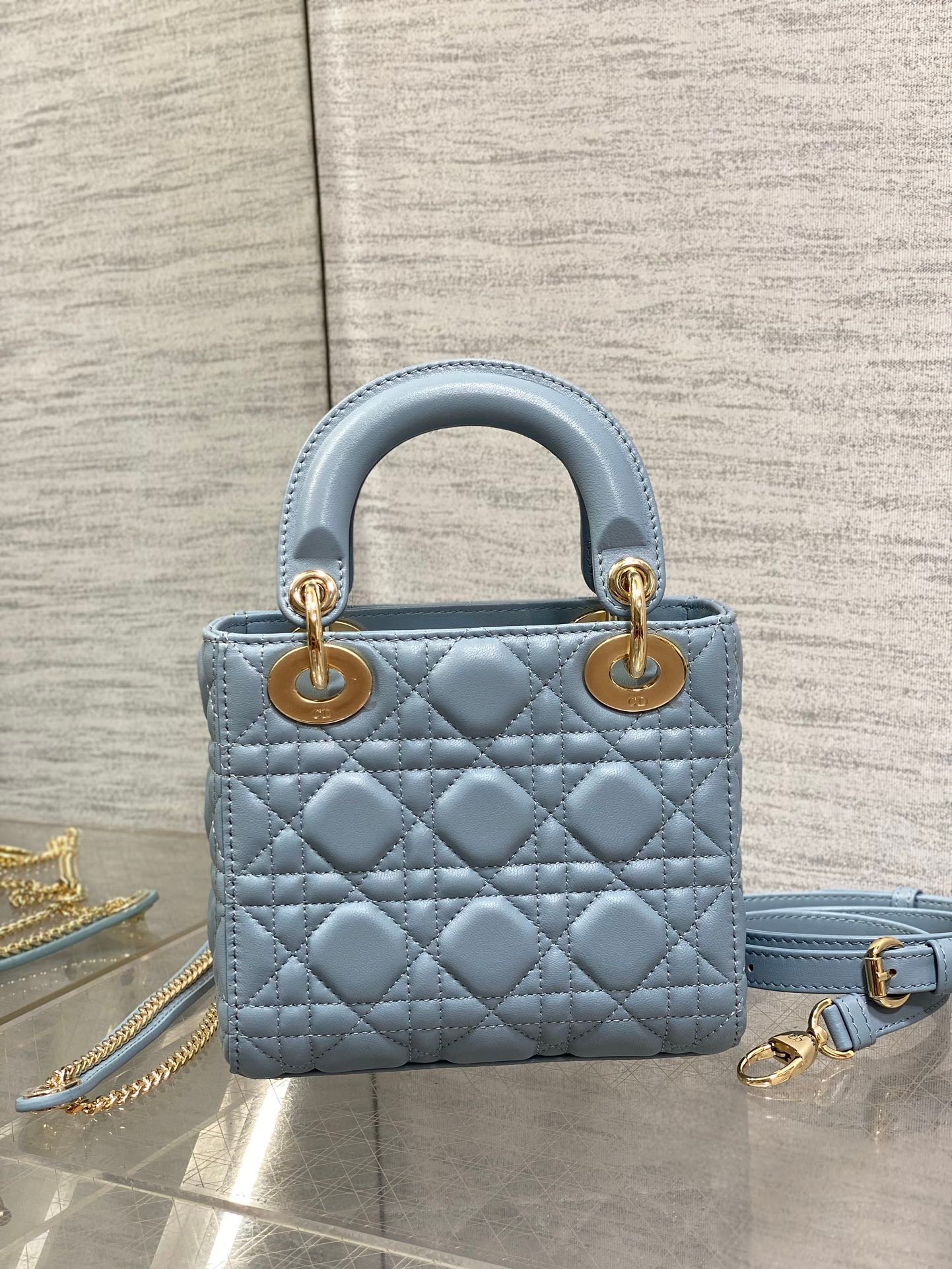 {Style No: KHRHVRMK} LADY MINI BAG 17 IN CERULEAN BLUE LAMBSKIN - Image 2