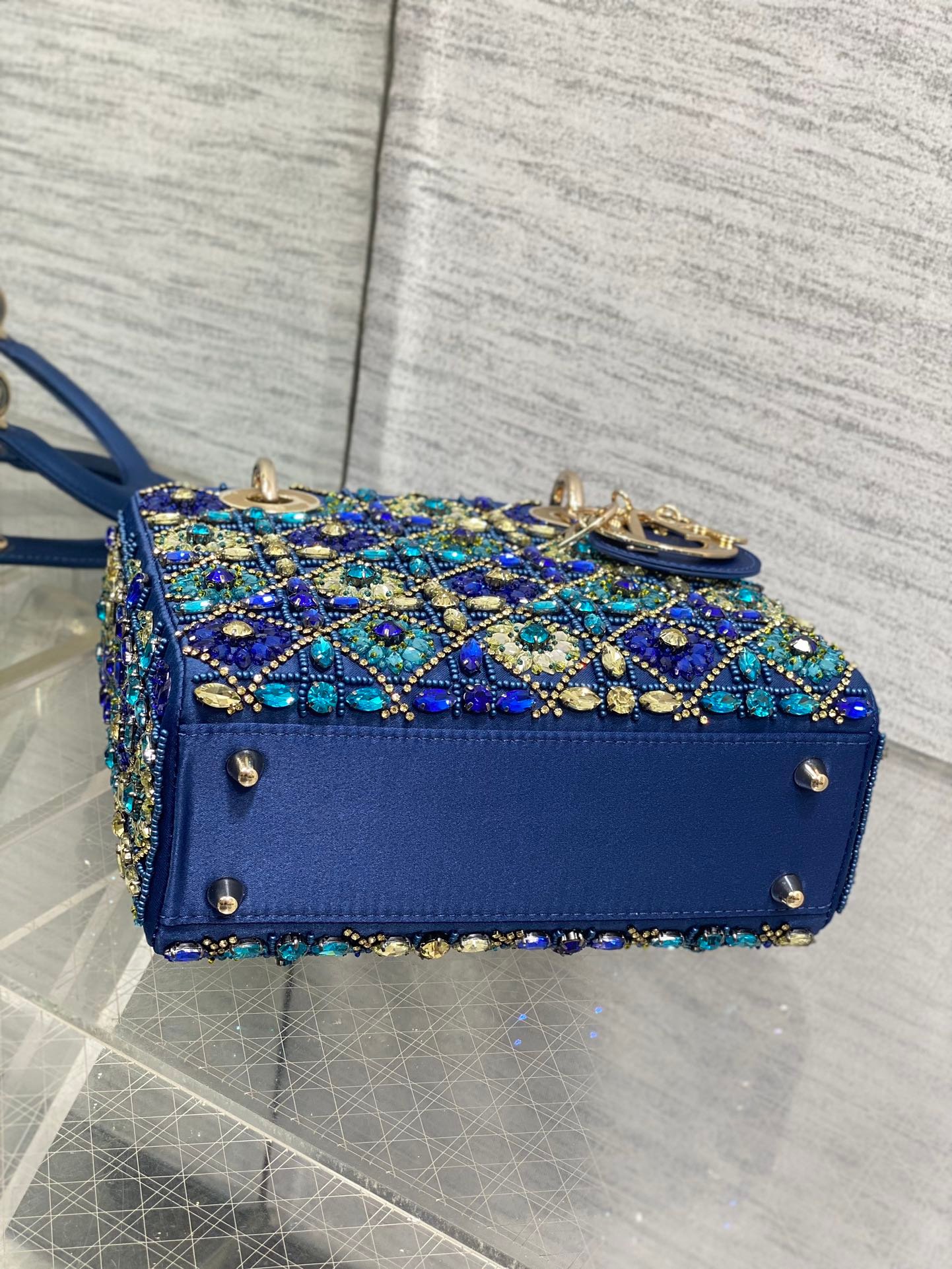 {Style No: Z8DJC2YC} MINI 20 LADY BAG IN COBALT BLUE SATIN WITH COLORFUL EMBROIDERED BEADWORK - Image 6