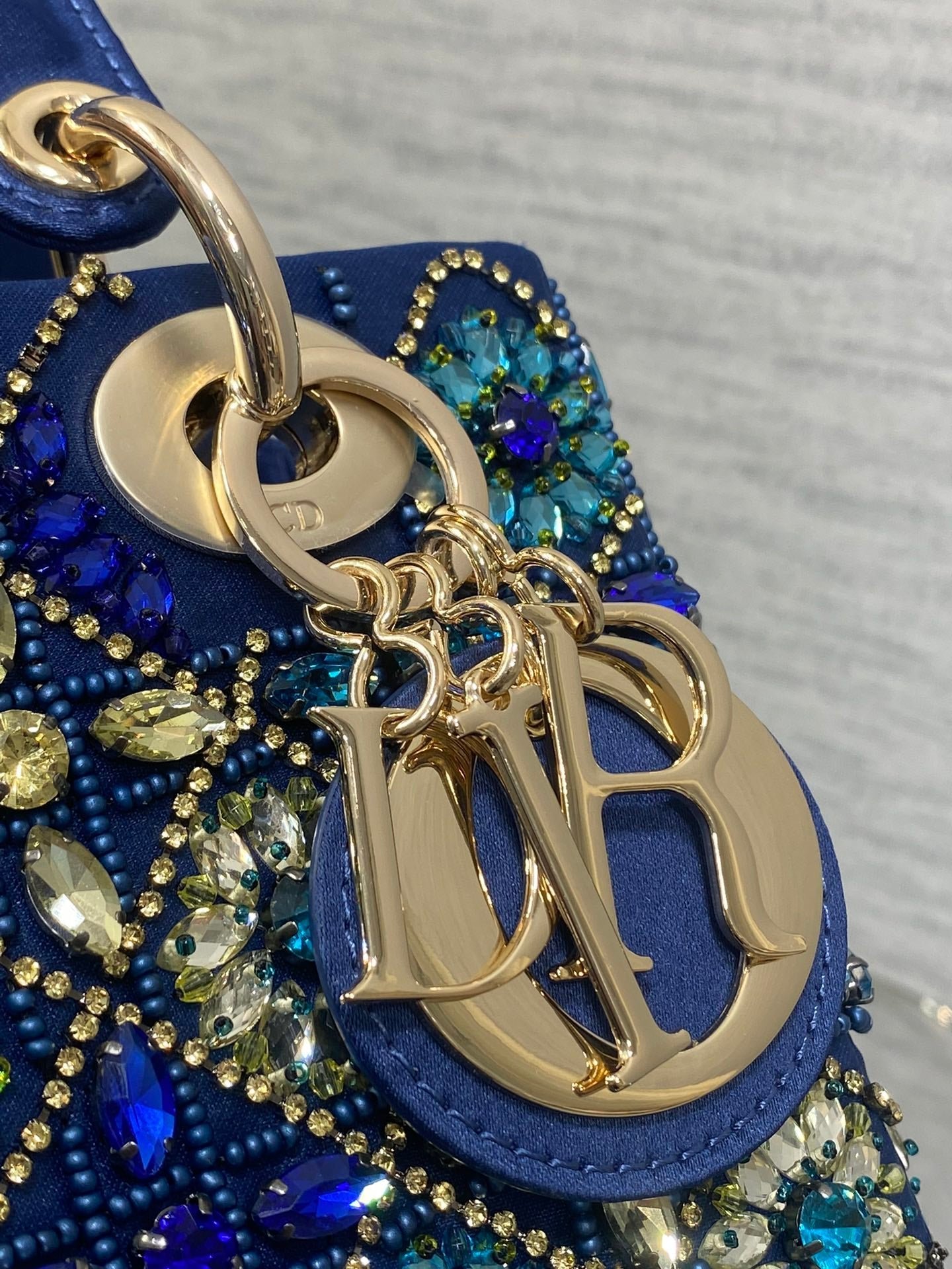 {Style No: Z8DJC2YC} MINI 20 LADY BAG IN COBALT BLUE SATIN WITH COLORFUL EMBROIDERED BEADWORK - Image 5