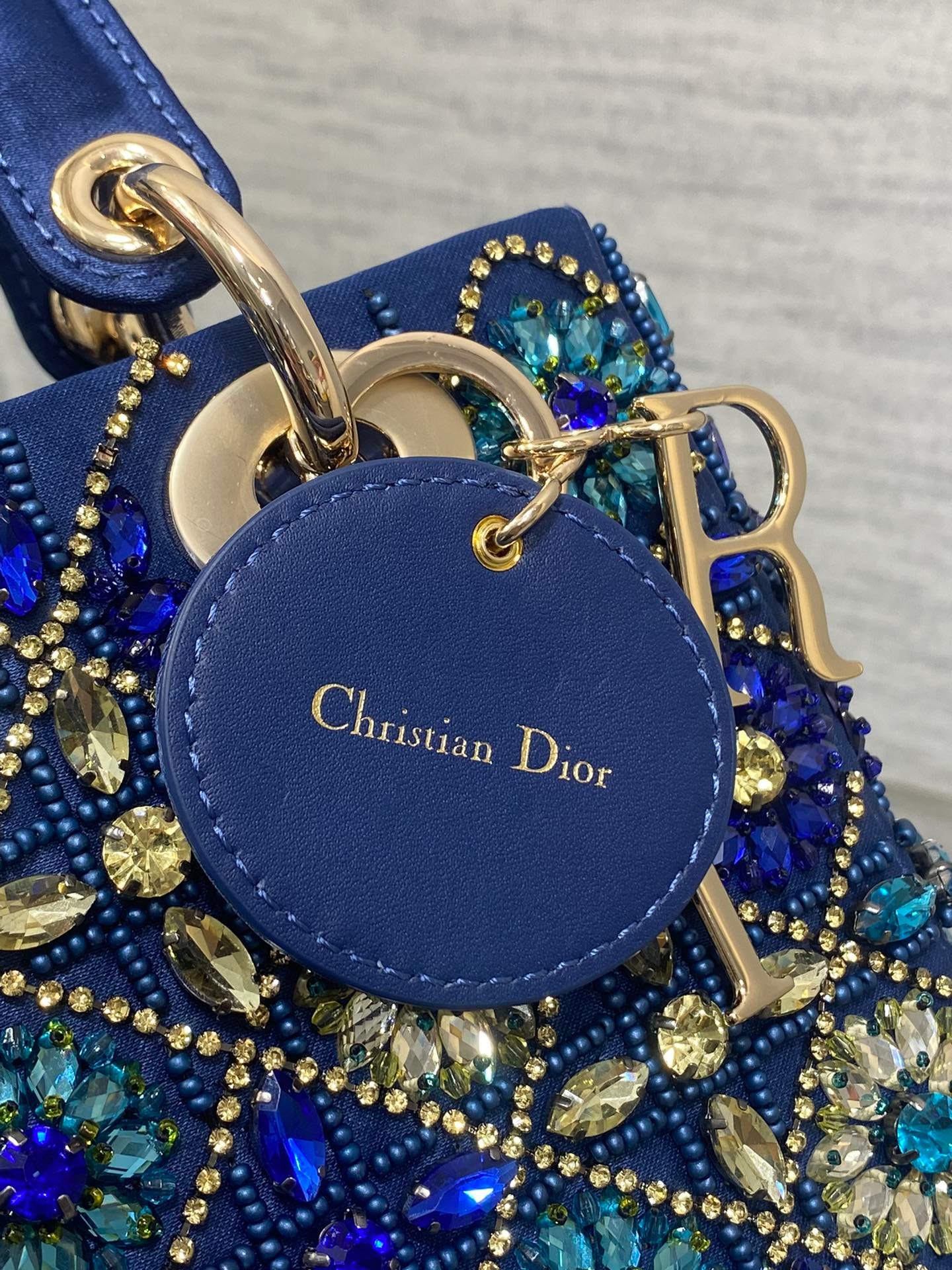 {Style No: Z8DJC2YC} MINI 20 LADY BAG IN COBALT BLUE SATIN WITH COLORFUL EMBROIDERED BEADWORK - Image 7
